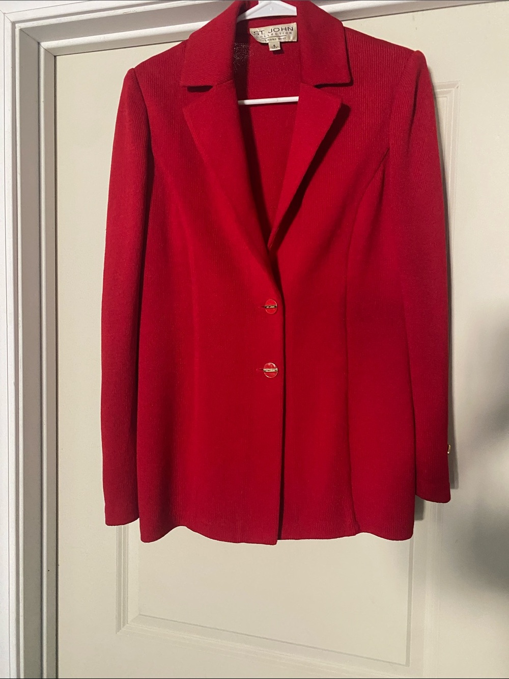St. John Vibrant Red Knit Blazer with Gold Buttons size 6